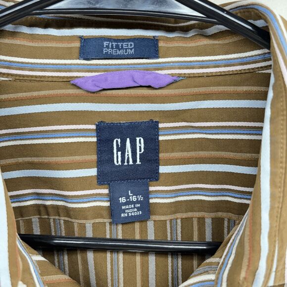 Vintage Gap Premium Fitted Mens Large 16-16.5 Brown Striped Long Sleeve Shirt - Picture 3 of 3